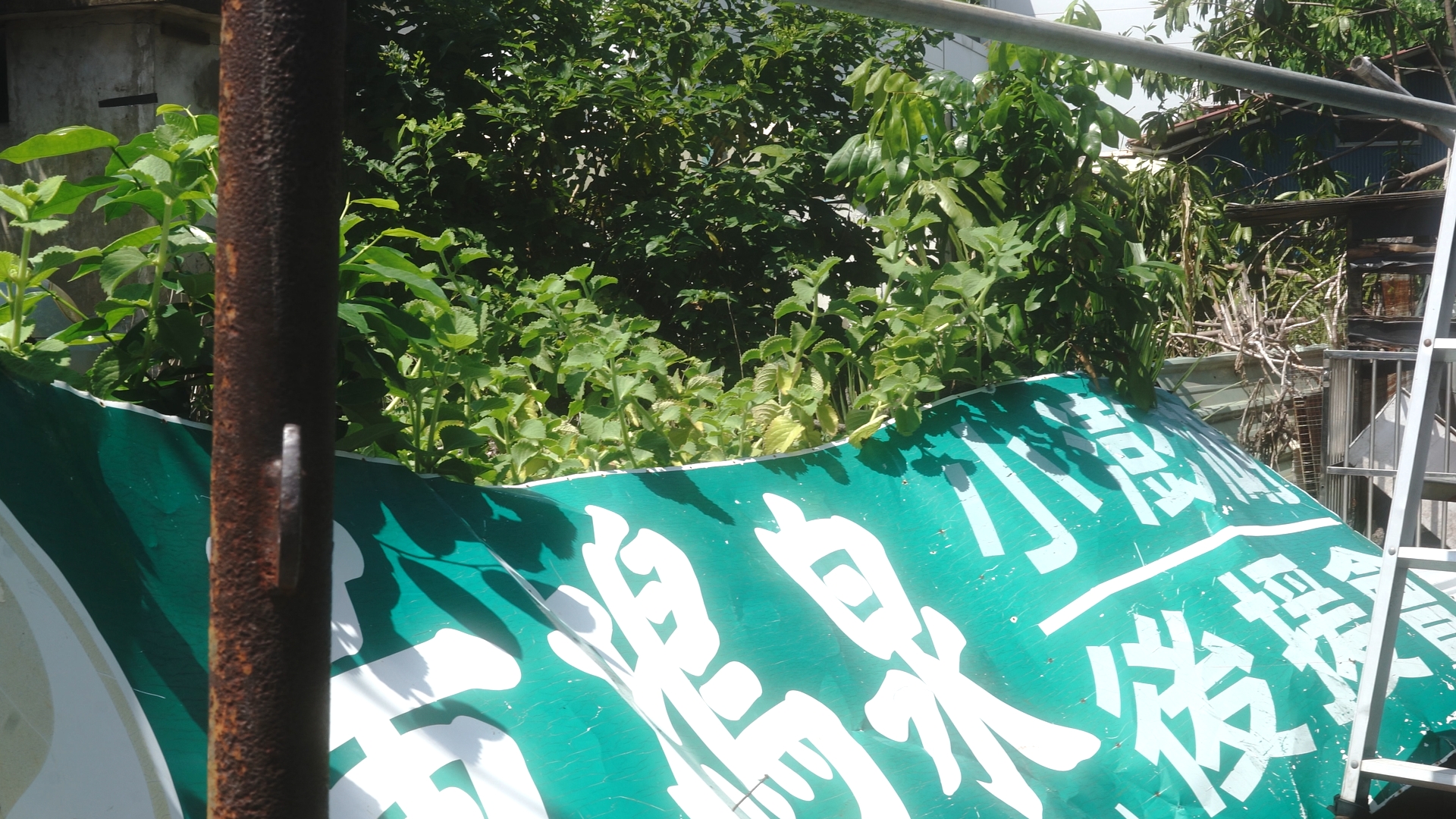 寫有小澎湖字樣的宣傳布條